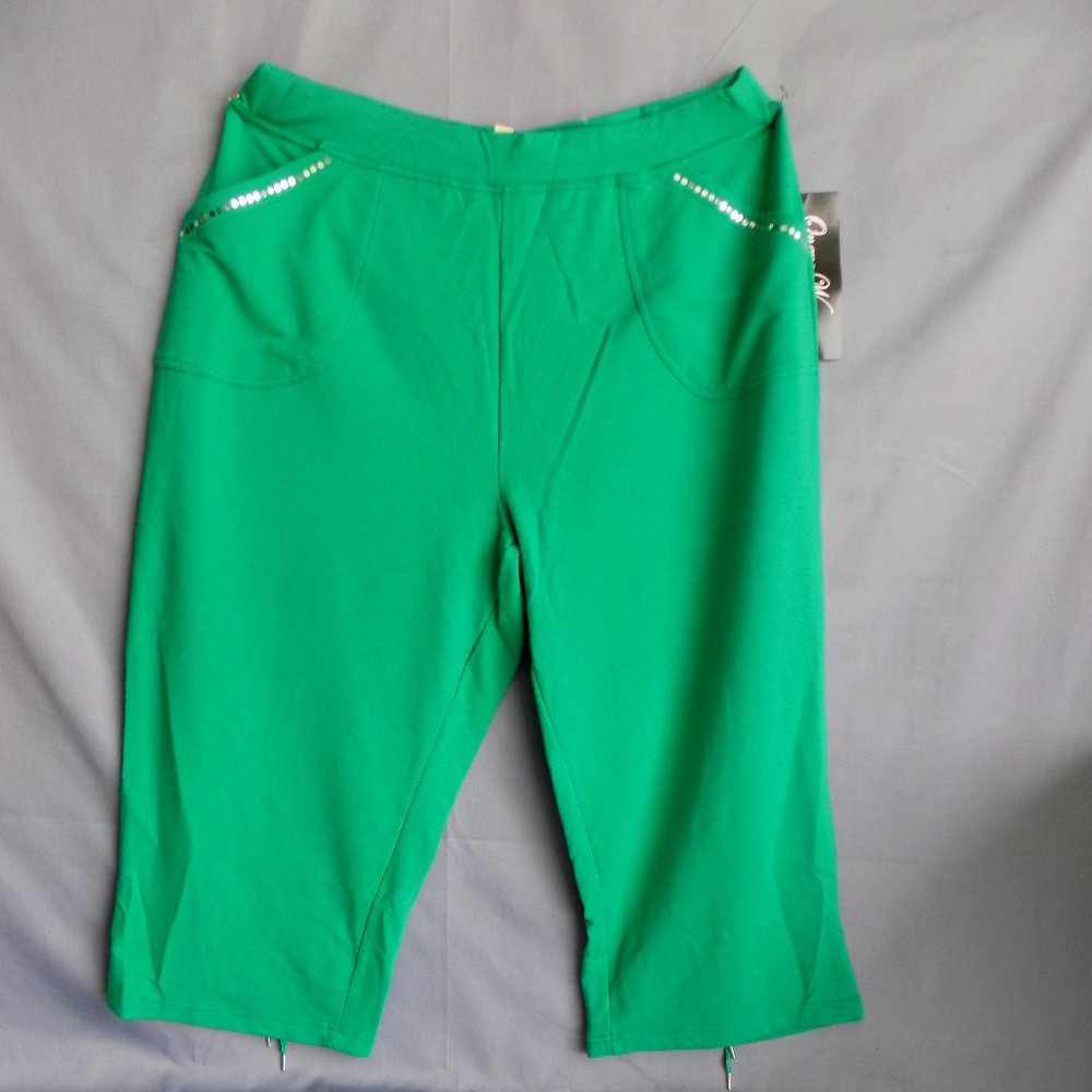Soft stretch pant with sequin pockets.